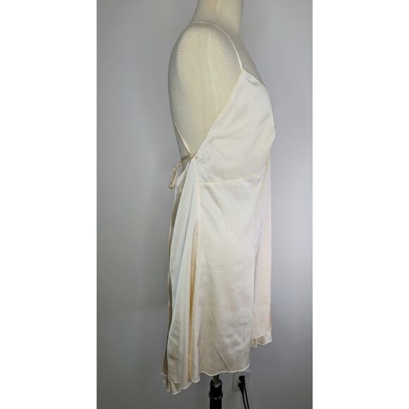 Forever 21+ Ivory Cream Golden Satin Slip Dress Women's 1X EUC Tie Neck Lined - Picture 3 of 8